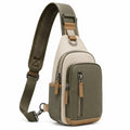 Sling Umh?ngetasche 18 ¡Á 8 ¡Á 30 cm aus Textil und Kunstleder Olivgr¨¹n Beige mit verstellbarem Schultergurt