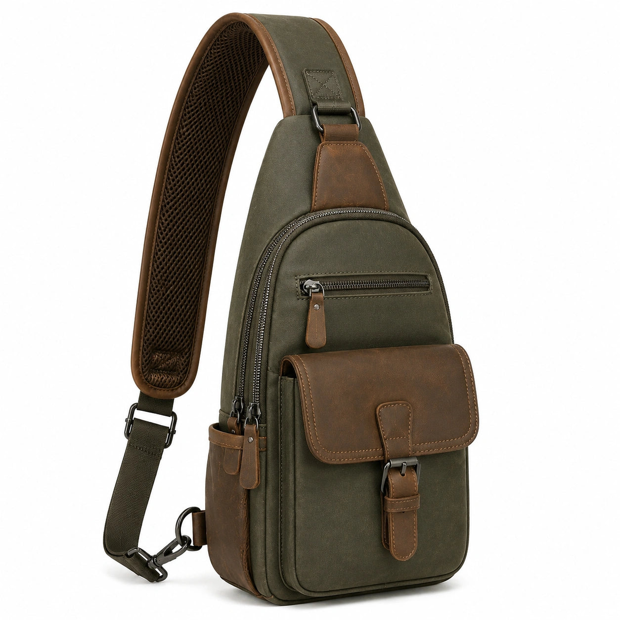 Umh?ngetasche 20 x 10 x 35 cm aus Textil und Kunstleder Olivgr¨¹n Braun mit mehreren F?chern