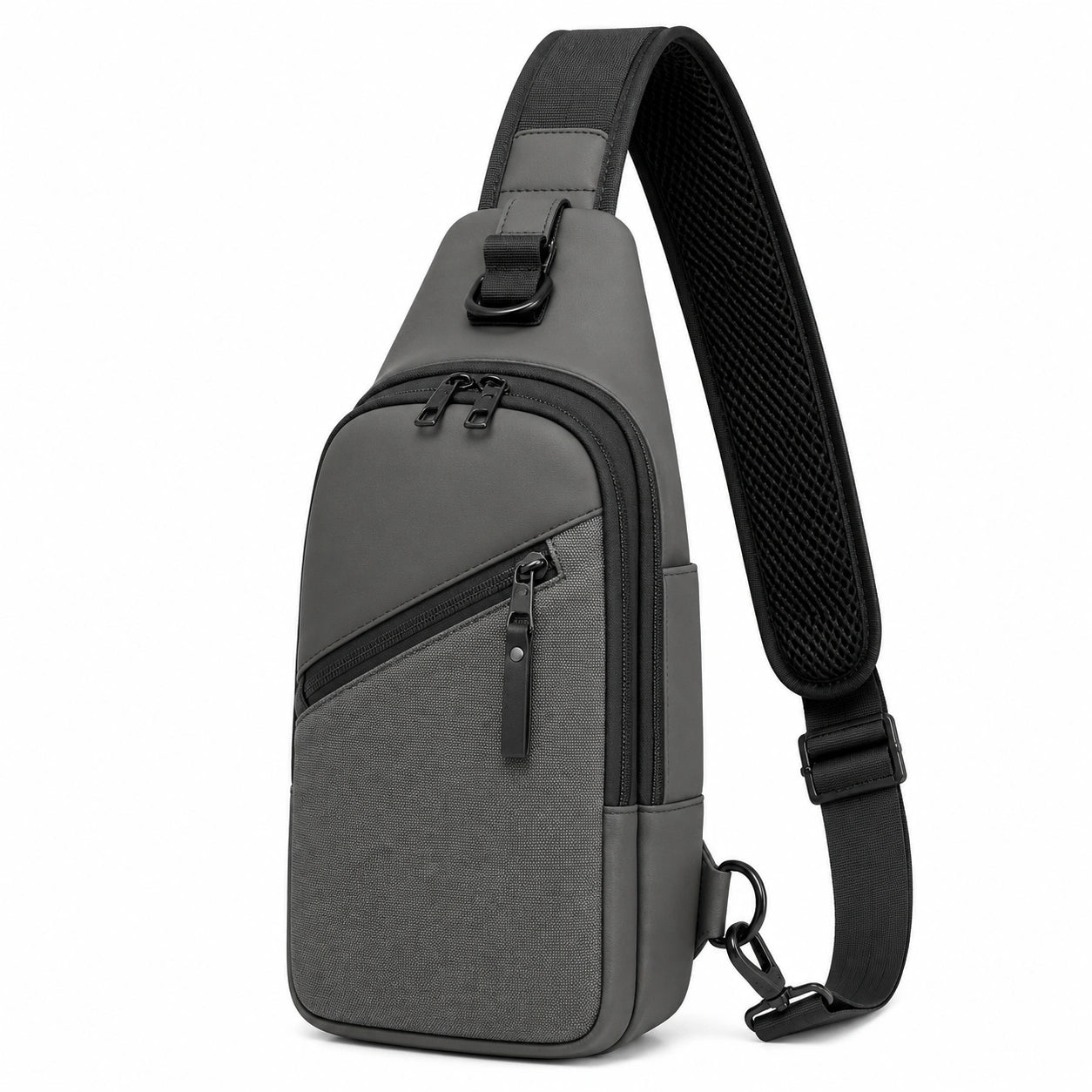 Umh?ngetasche 20 x 8 x 32 cm aus Kunstleder und Textilgewebe grau-schwarz mit verstellbarem Schultergurt