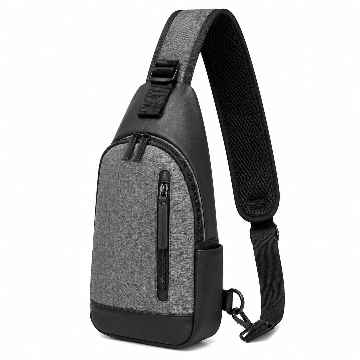 Umh?ngetasche 18 x 8 x 32 cm aus Textilgewebe und Kunstleder Grau Schwarz f¨¹r den Alltag mit verstellbarem Schultergurt