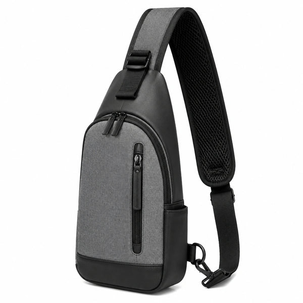 Umh?ngetasche 18 x 8 x 32 cm aus Textilgewebe und Kunstleder Grau Schwarz f¨¹r den Alltag mit verstellbarem Schultergurt