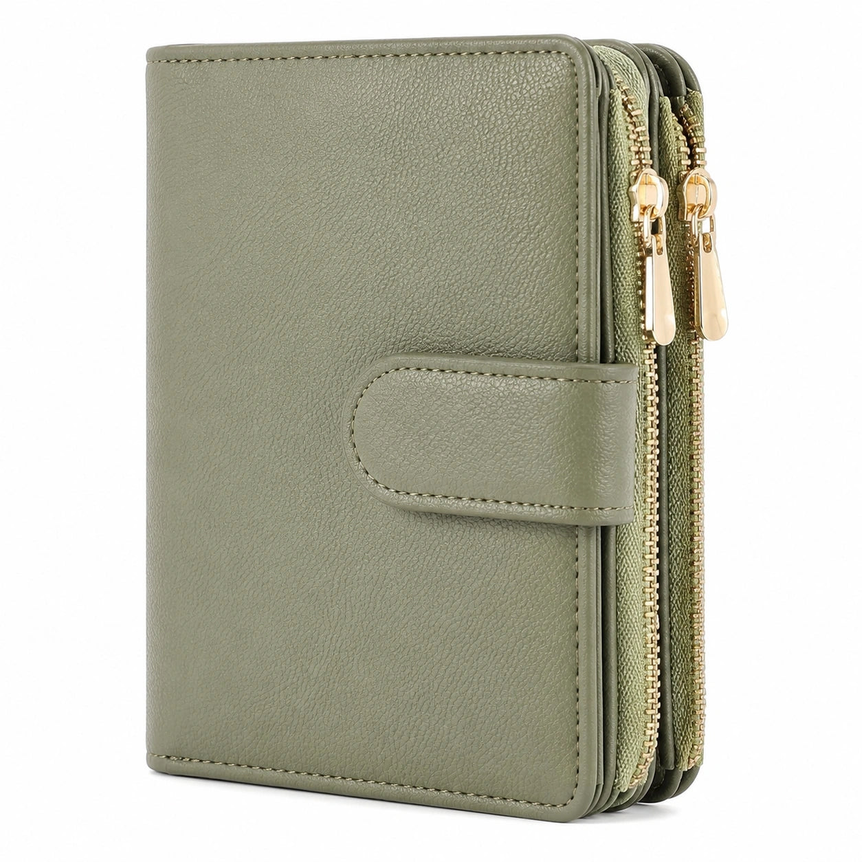 Damen Geldb?rse 19 x 10 x 4 cm Kunstleder Olivgr¨¹n mit Druckknopf und Rei?verschlussf?chern