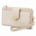 Damen Geldb?rse 20 ¡Á 3 ¡Á 11 cm aus Kunstleder Beige mit Handgelenkschlaufe