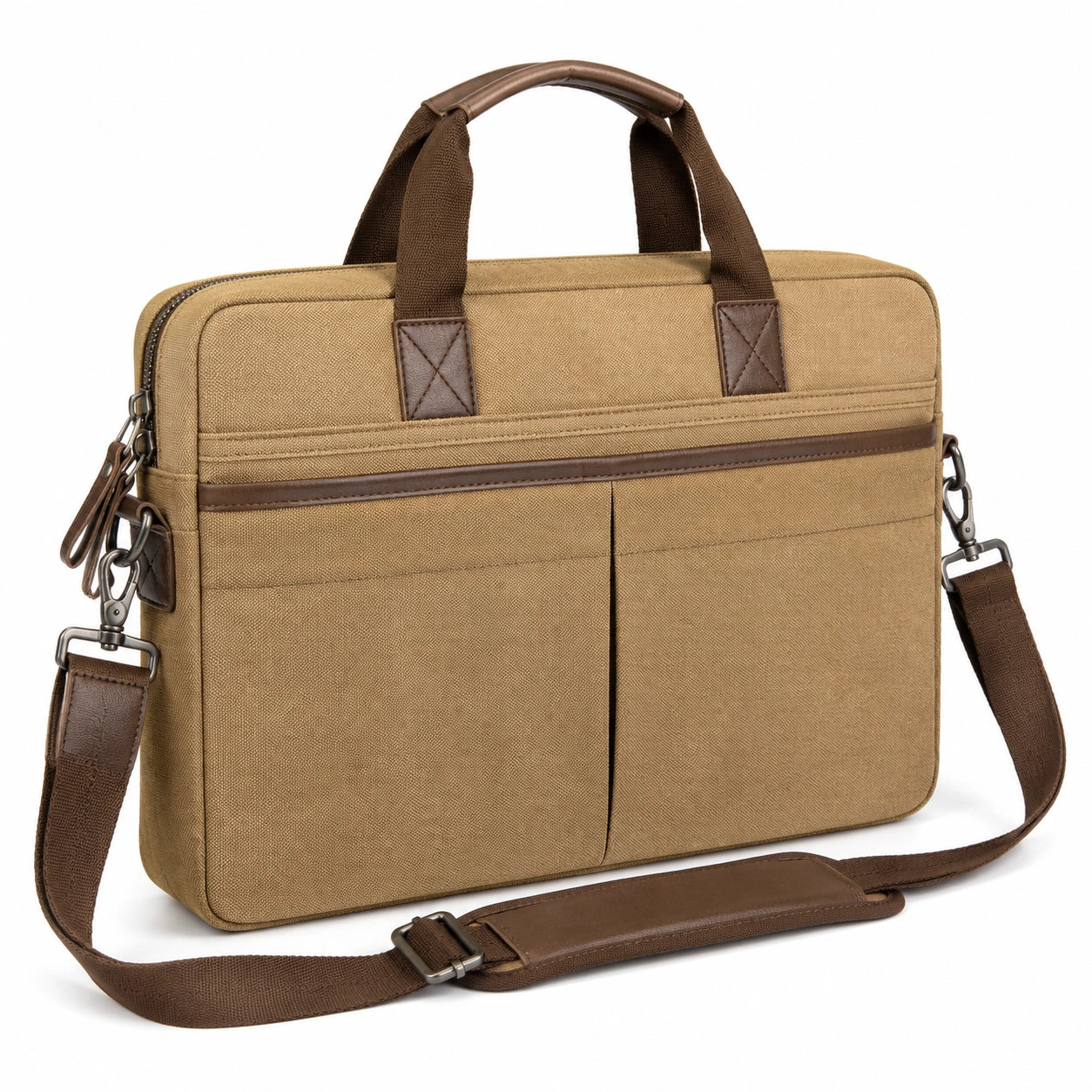 Laptoptasche 40 cm Canvas Braun mit Schultergurt und Rei?verschluss