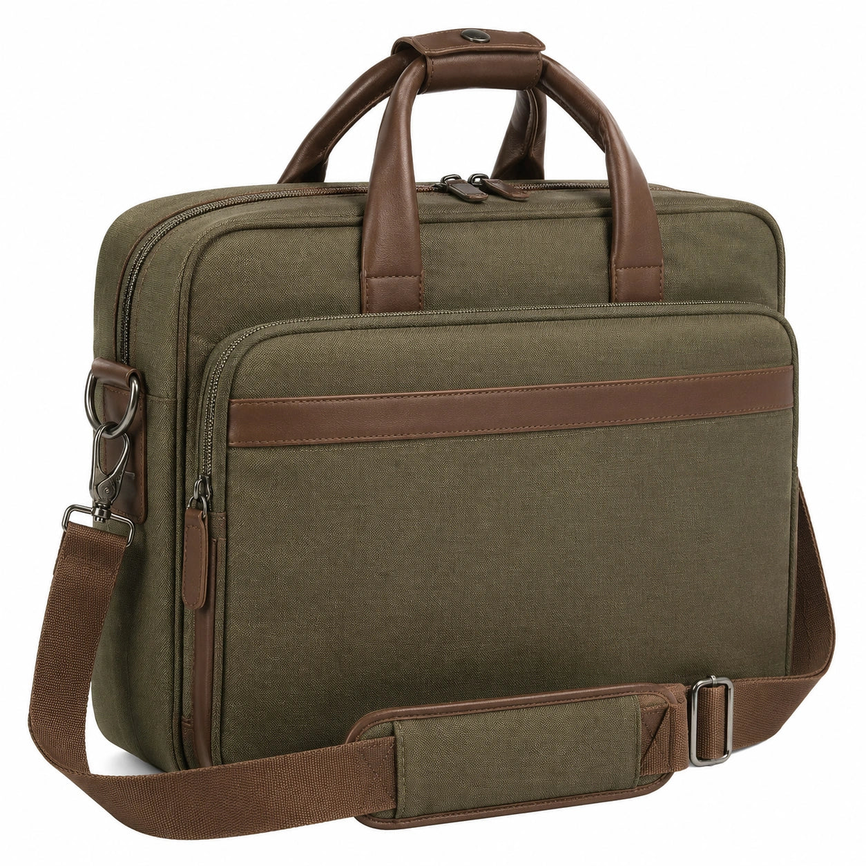 Laptoptasche 40 x 10 x 30 cm aus Gewebe und Kunstleder Olivgr¨¹n Braun mit Schultergurt