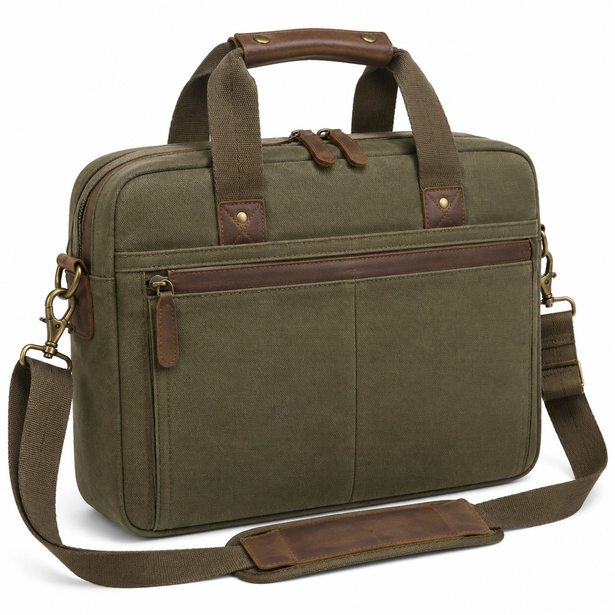 Laptoptasche 40 x 10 x 30 cm aus Textilgewebe olivgr¨¹n mit braunen Bes?tzen und Schultergurt