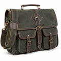 Umh?ngetasche 40 x 14 x 30 cm aus Canvas und Leder Olivgr¨¹n Braun mit Schultergurt im Vintage-Stil