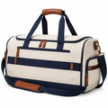 Reisetasche 50¡Á25¡Á28 cm aus Textil in Beige/Navyblau mit Kunstlederdetails und Schultergurt