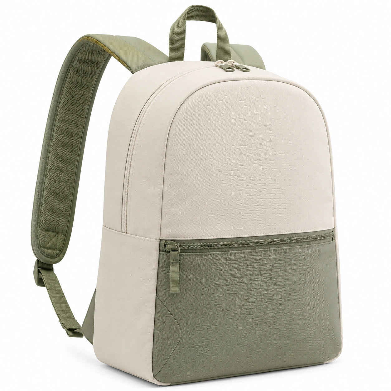 Rucksack 30 x 15 x 40 cm aus Textilgewebe Beige/Olivegr¨¹n mit Frontfach f¨¹r Alltag und Freizeit