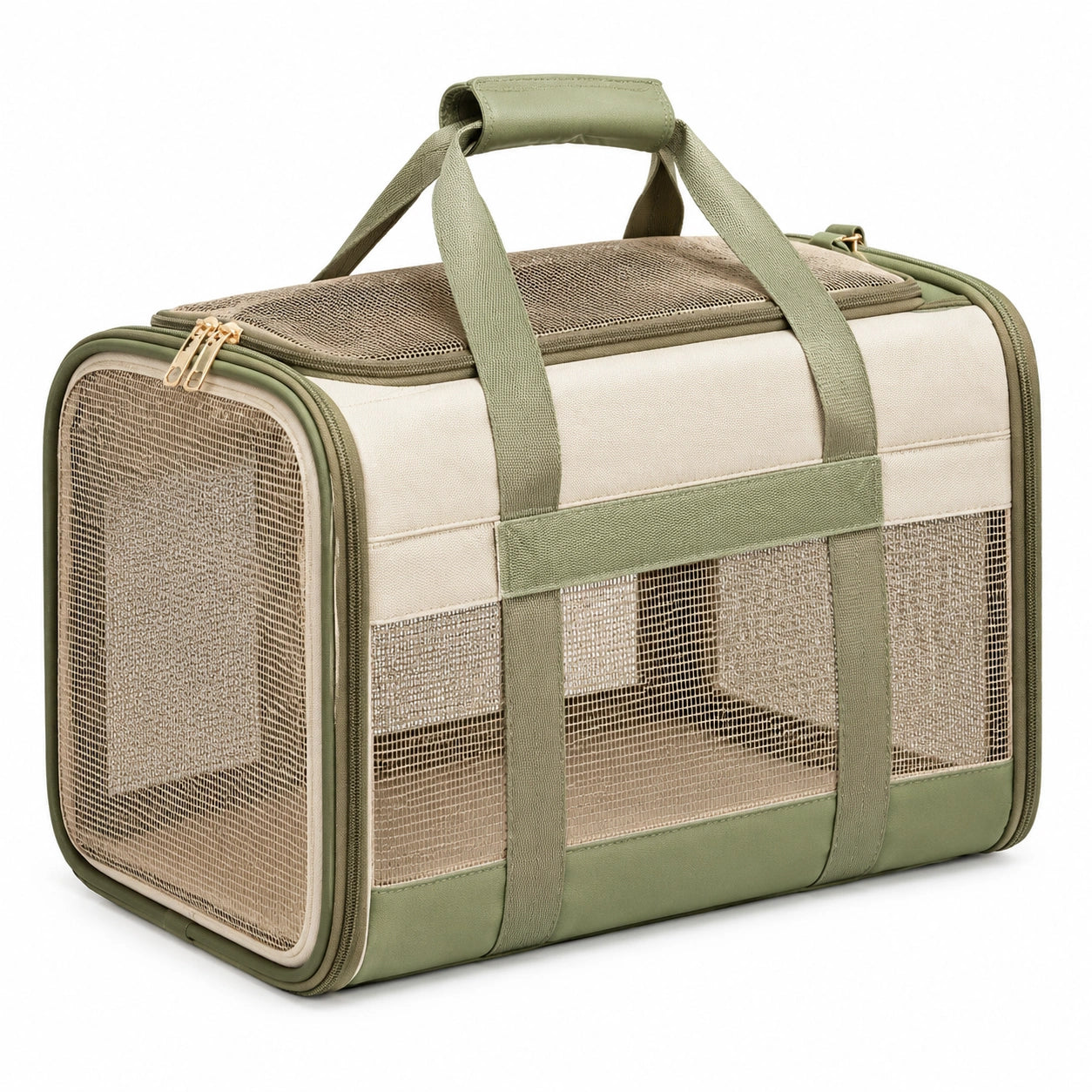 Haustier-Transporttasche 45 x 30 x 30 cm Textil Beige Gr¨¹n mit Netzfenstern