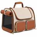 Tiertransporttasche 45 x 30 x 35 cm aus Textil in Beige Braun mit Netzeinsatz und Rei?verschluss