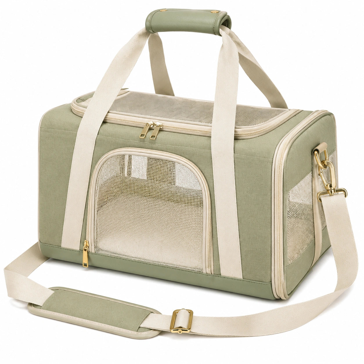 Haustier-Transporttasche 45 x 28 x 30 cm Textil Mesh Salbeigr¨¹n f¨¹r Reisen mit Schultergurt