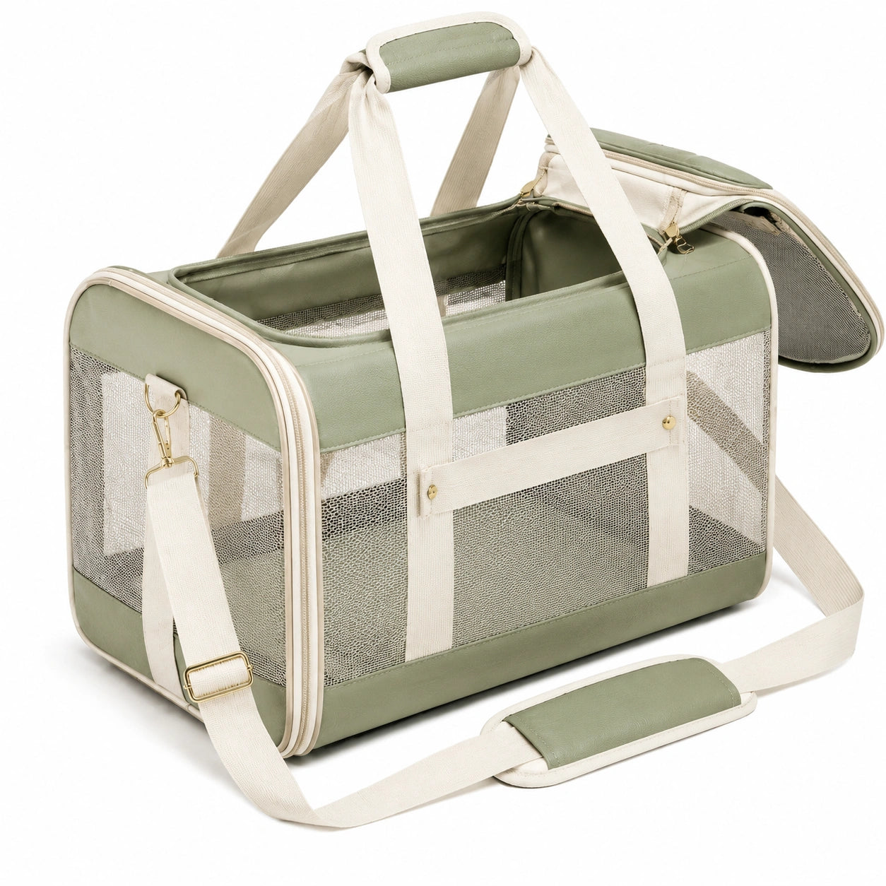 Haustier-Transporttasche 45 cm x 28 cm x 28 cm Textil Mesh Salbeigr¨¹n Creme mit Schultergurt