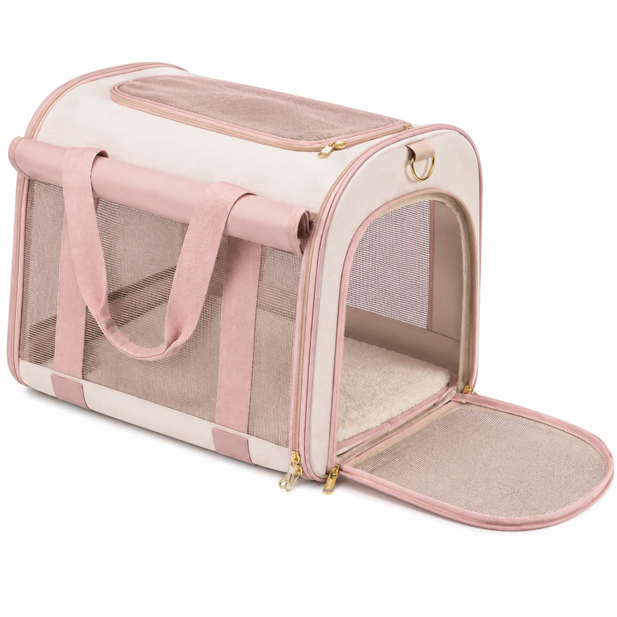 Haustier-Transporttasche 45 x 28 x 28 cm Textil Rosa mit Netzfenstern faltbar