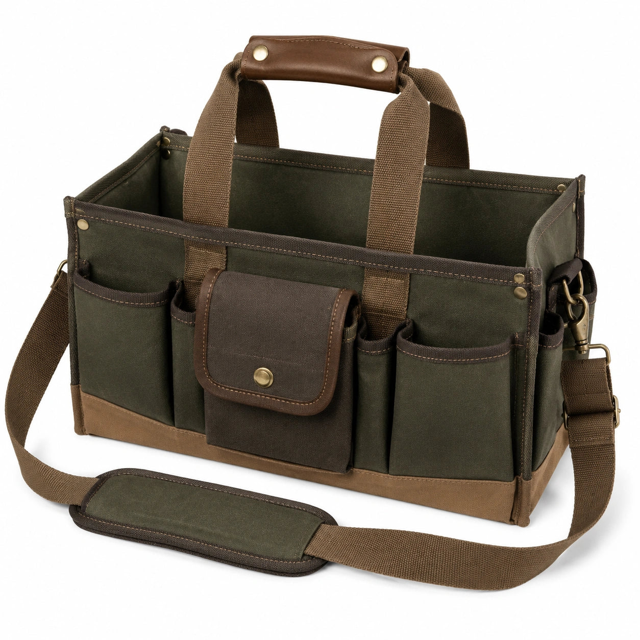 Werkzeugtasche 40 ¡Á 18 ¡Á 30 cm aus Textil und Kunstleder Gr¨¹n Braun mit Schultergurt